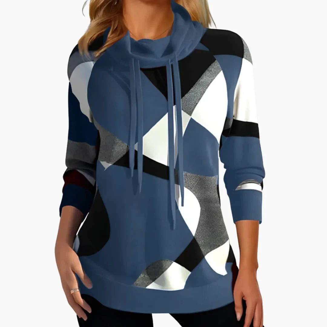 Women's Hoodie with Geometric Print, Drawstring, and Long Sleeves