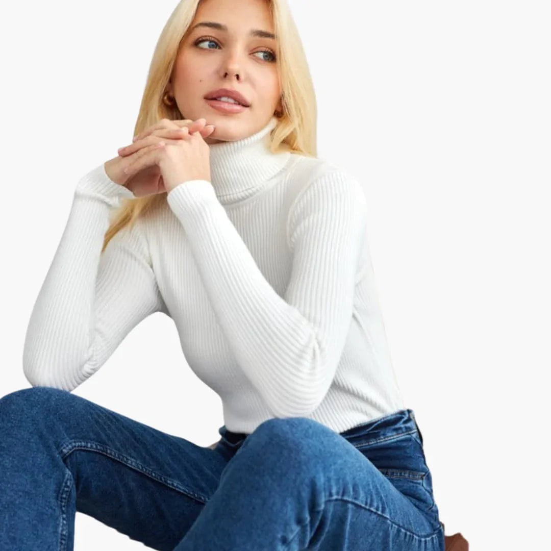 Bavane | Women���s Turtleneck Sweater with Ribbed Cuffs and Hem