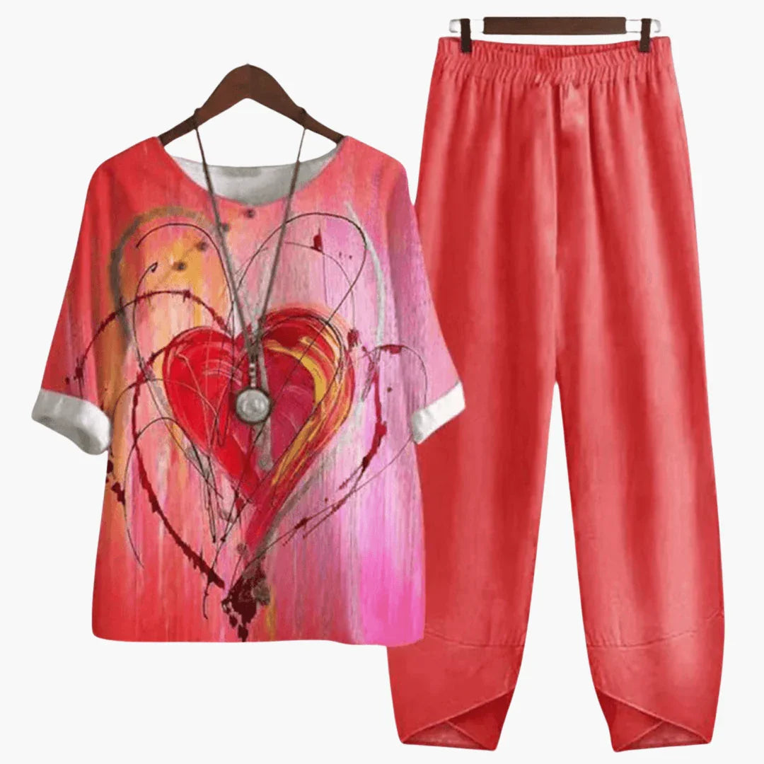 Women's Set with Floral Pattern - Top and Pants for Summer