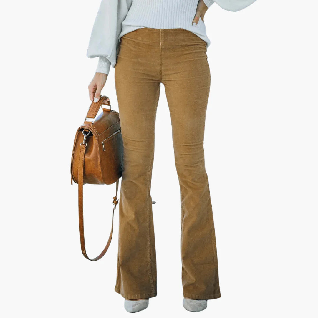 Womens Flared Corduroy Pants - High Waist Vintage Style