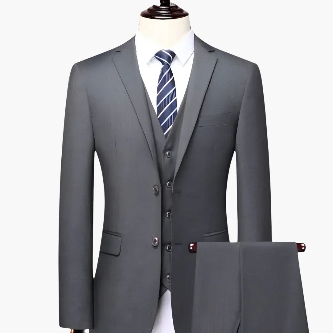 Three-Piece Men's Suit with Jacket, Vest, and Trousers