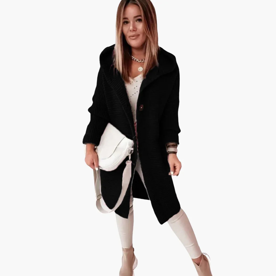 Women's Hooded Cardigan with Open Cut and Long Sleeves