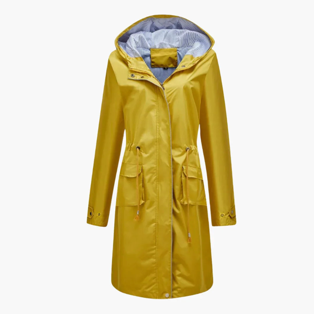 Women's Trench Coat with Hood and Front Pockets