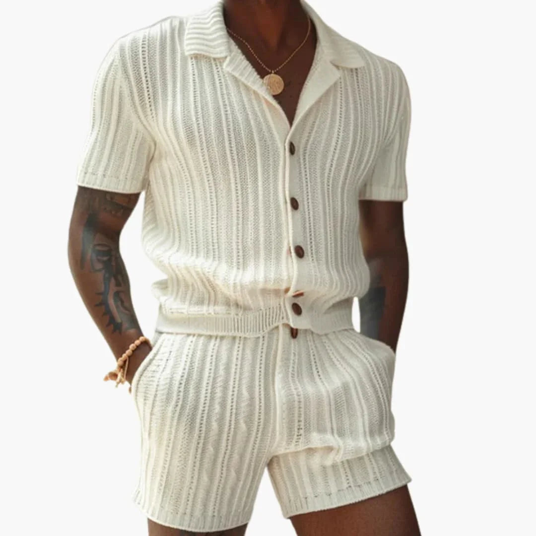 Bavane | Men's Summer Set of Knit with Polo Shirt and Shorts