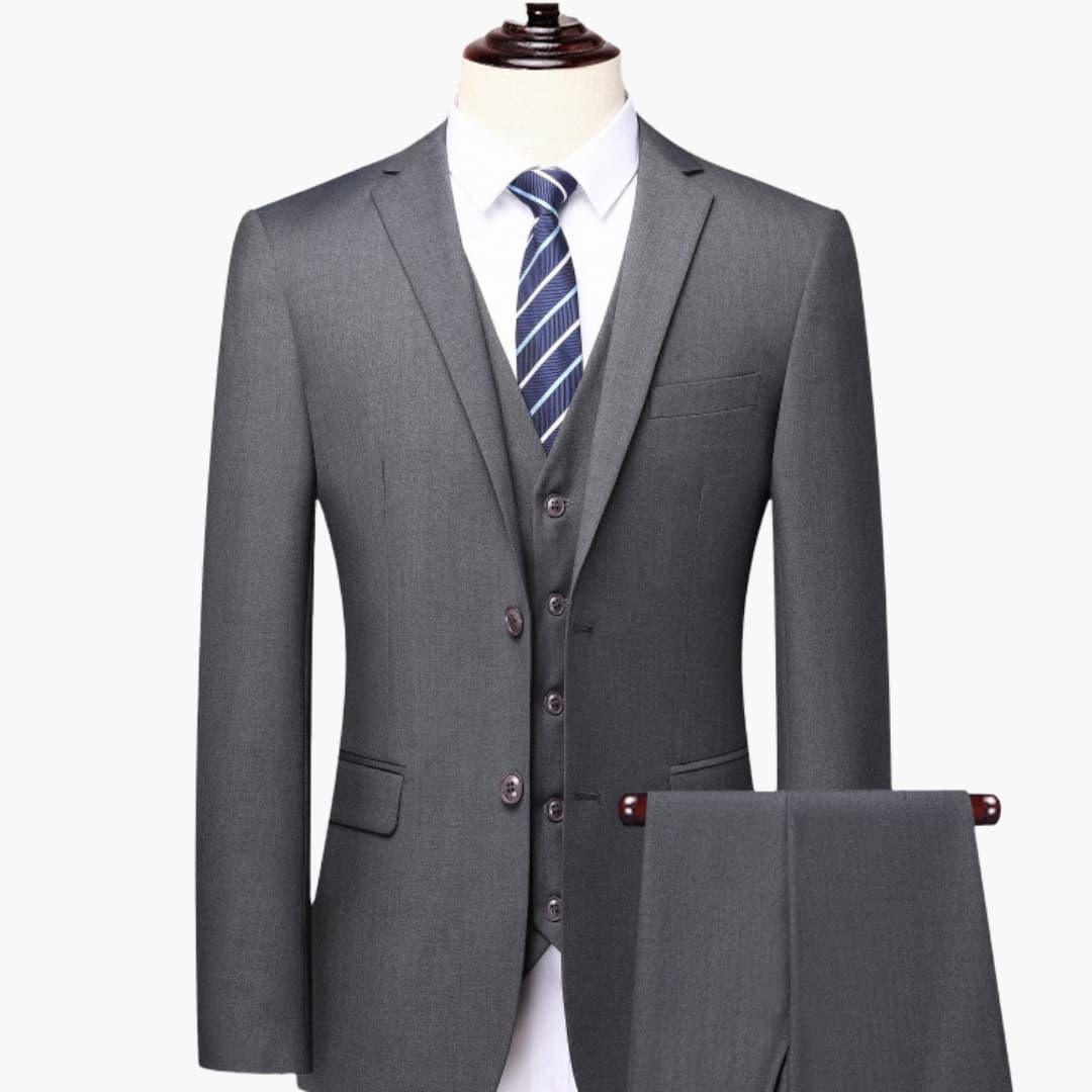 Men's Three-Piece Suit with Button Placket and Long Sleeves