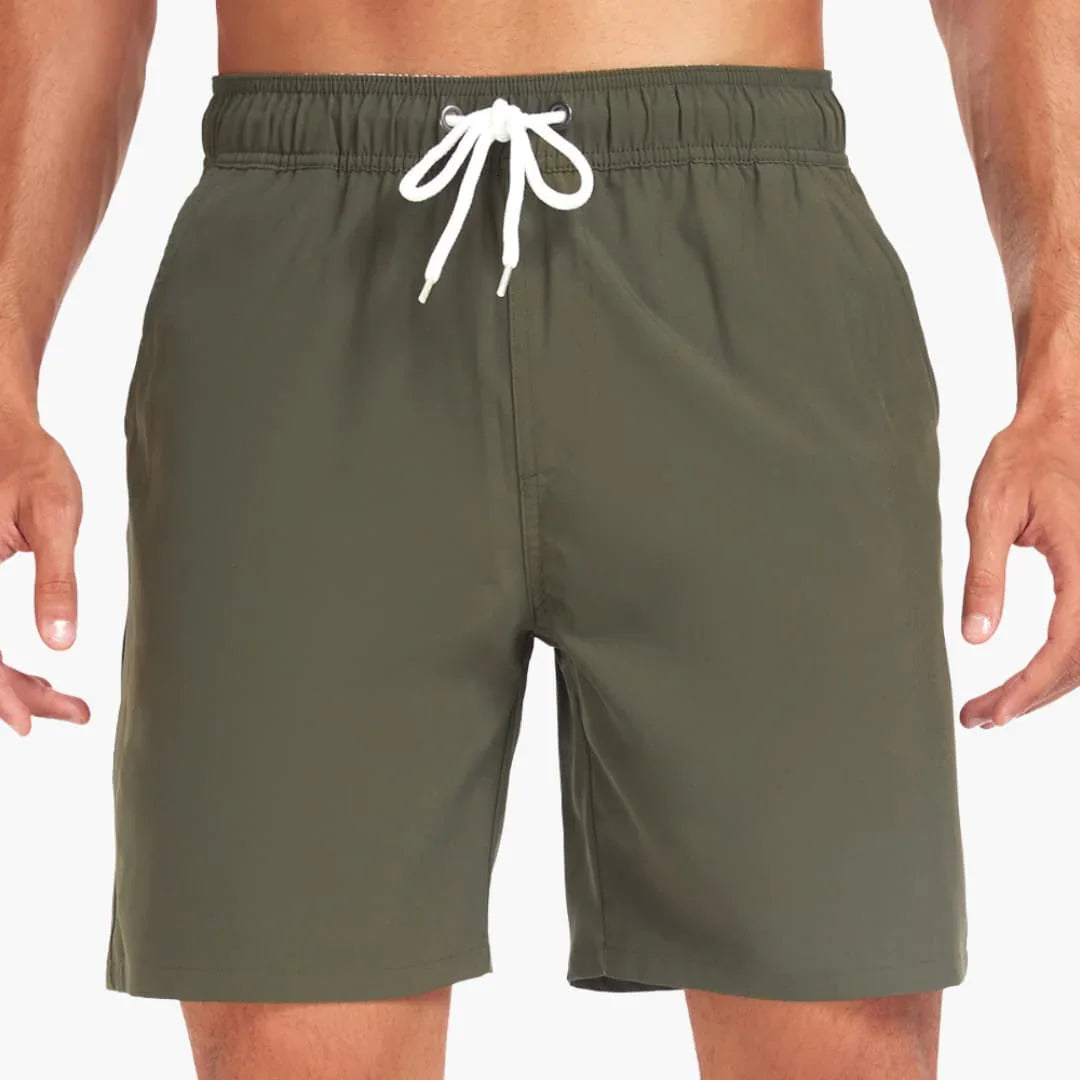 Striped Men's Swim Shorts - with Drawstring and Pockets