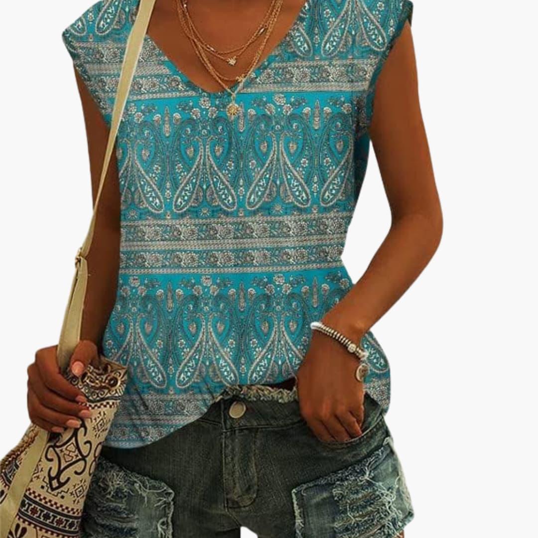Womens V-Neck Shirt with Cap Sleeves for Summer