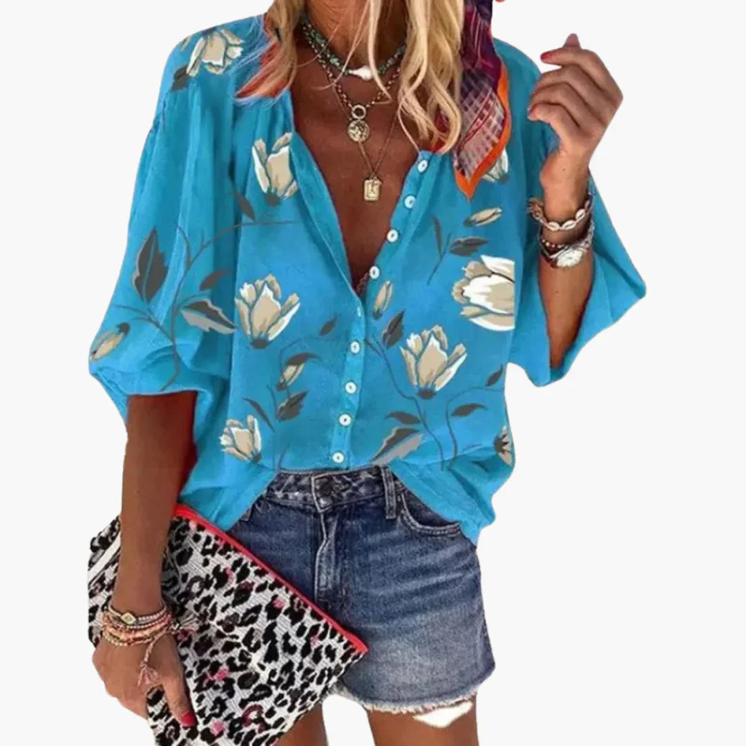Blouse with Floral Pattern for Women  Relaxed Summer Style