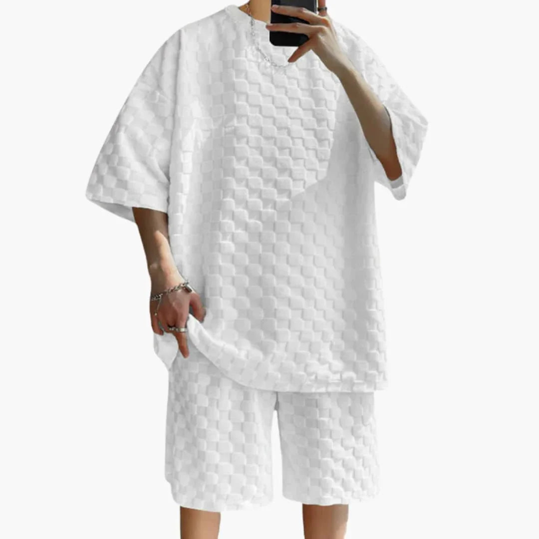 Men's Summer Two-Piece Set with Jacquard Shirt and Shorts