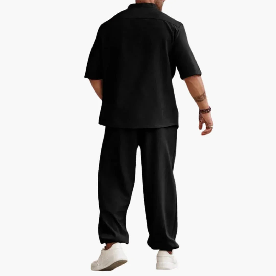 Men's Set with Short Sleeve Shirt and Long Pants for Summer