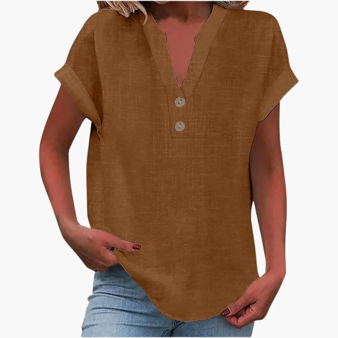 Womens Blouse with V-Neck and Short Sleeves for Spring