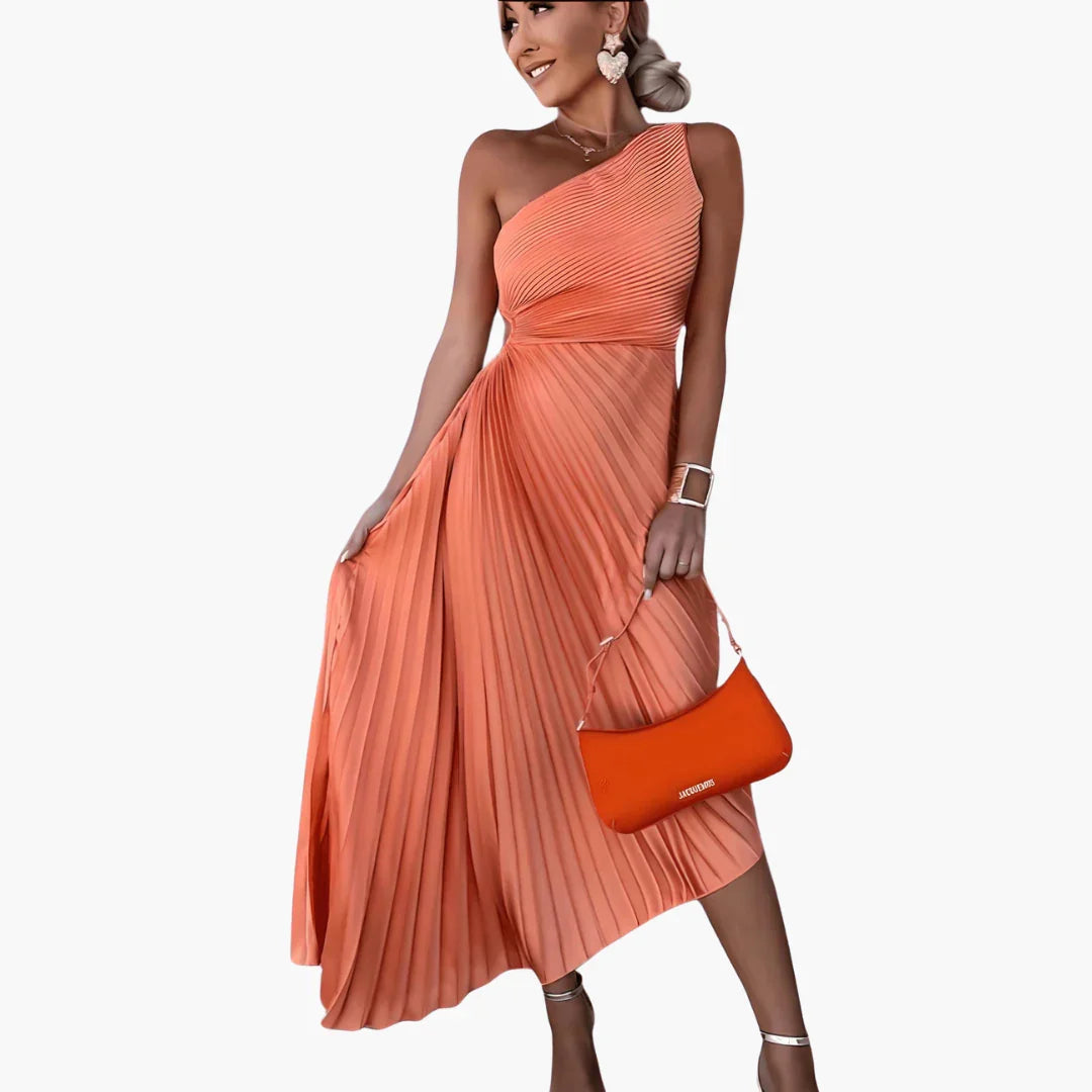 Ankle-Length Sleeveless Evening Dress for Women with One Shoulder