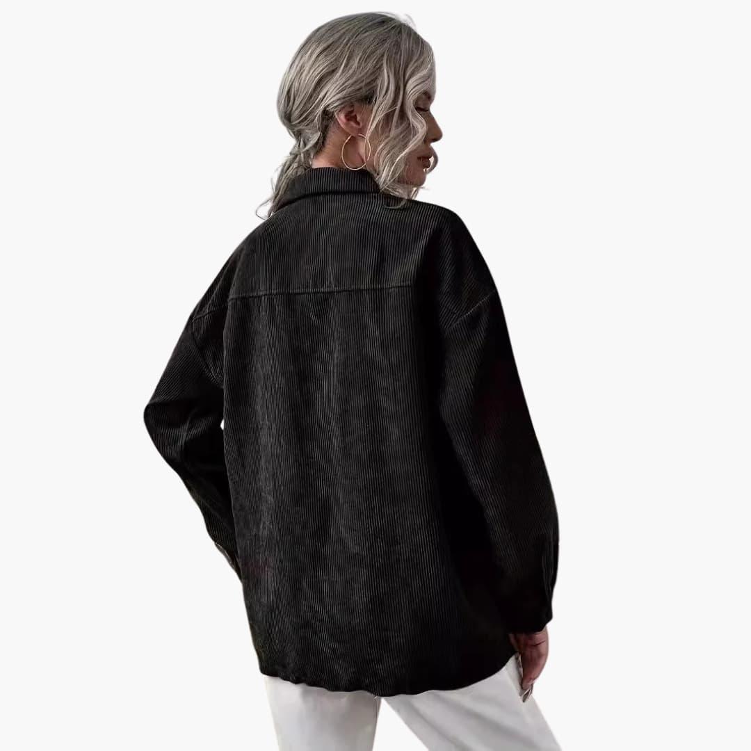 Women's Cord Jacket with Collar and Front Pockets