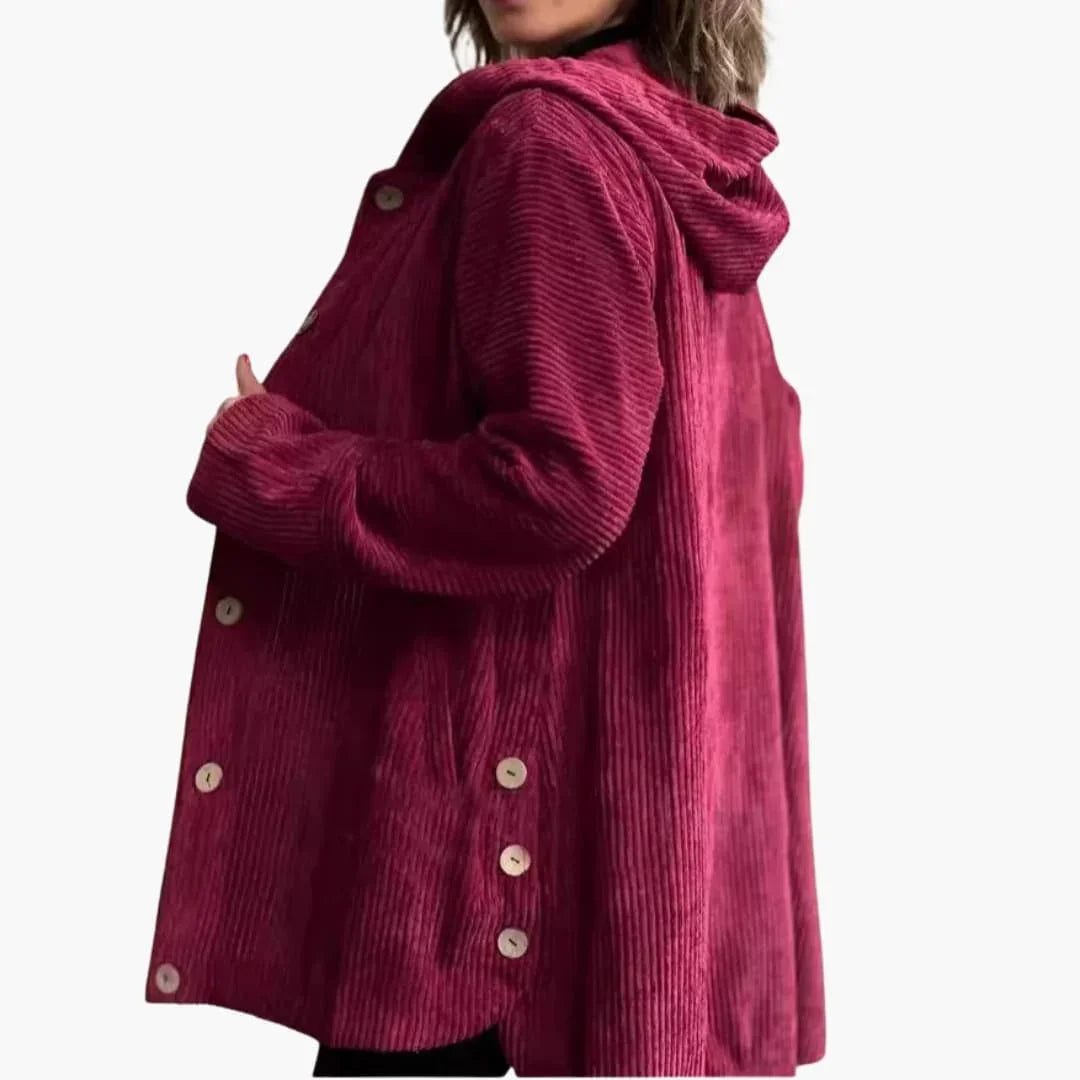 Women's Cord Jacket with Hood and Patch Pockets