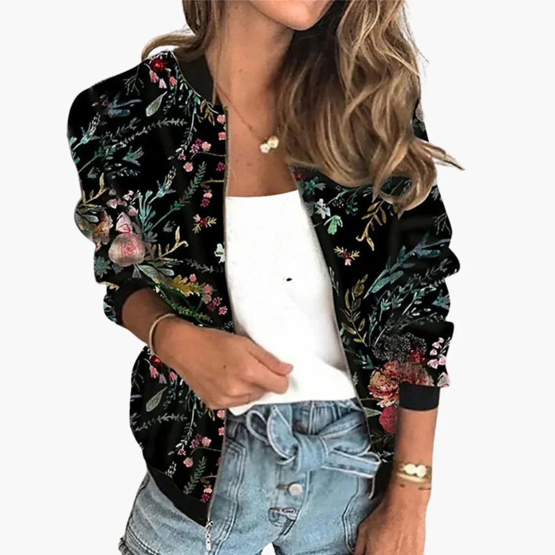 Bomber Jacket for Women - Light & Stylish with Floral Pattern