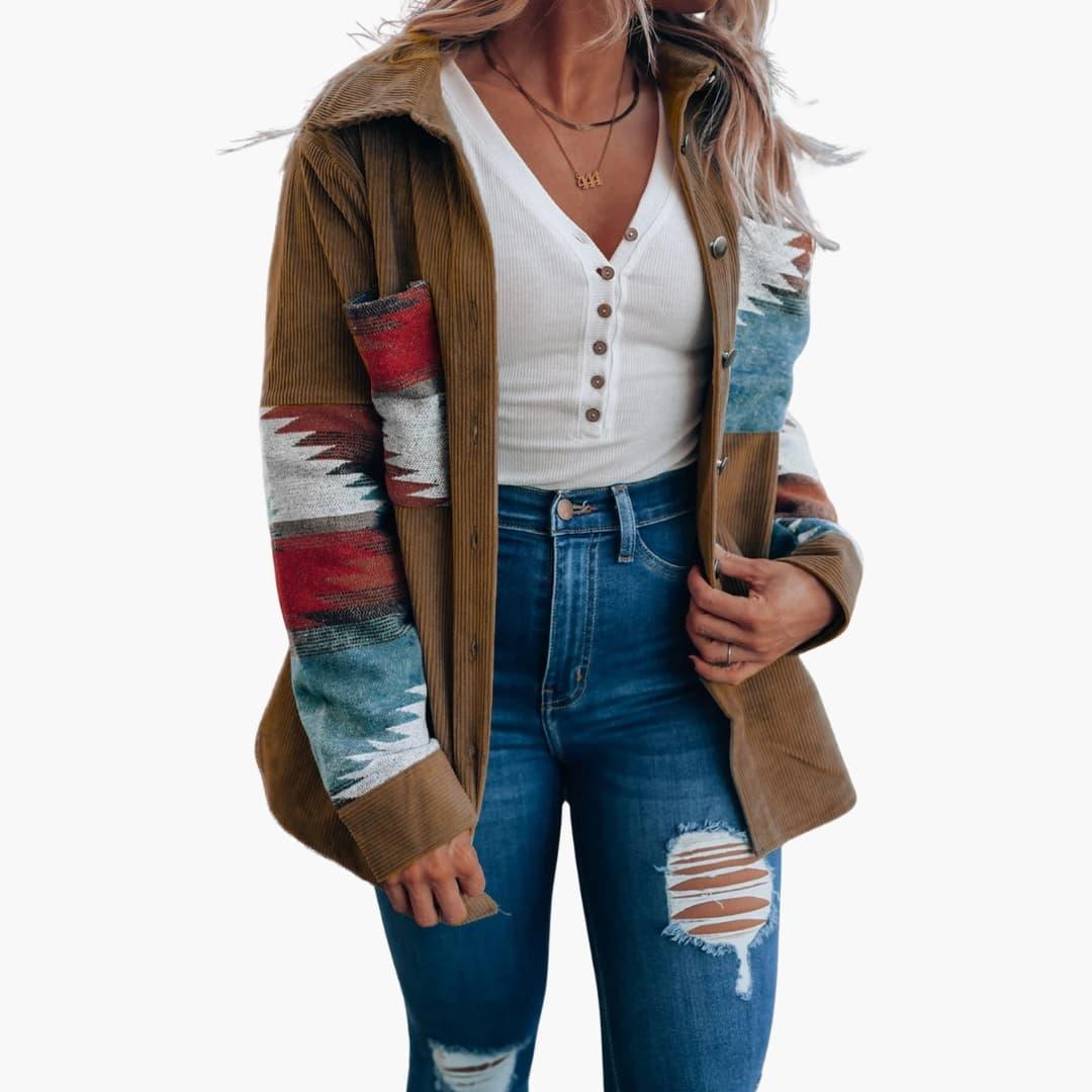 Women's Cord Jacket with Button Placket and Pockets