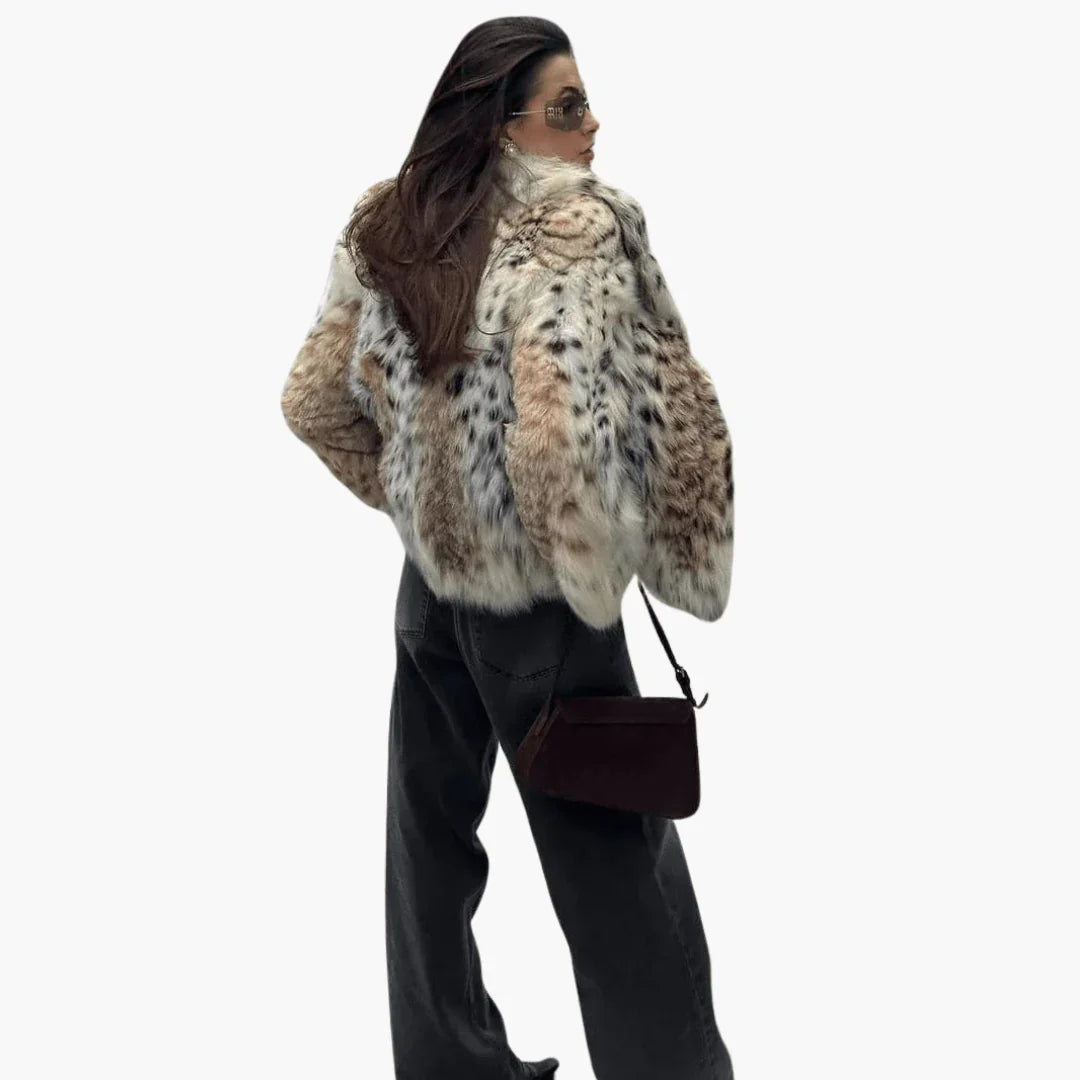 Women's Faux Fur Coat with Leopard Print  Chic & Warm