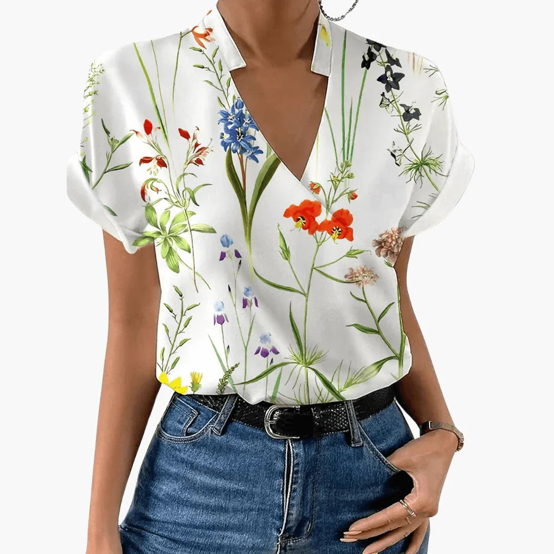 Bavane | Blouse with Floral V-Neck for Women  Lightweight Summer Blouse
