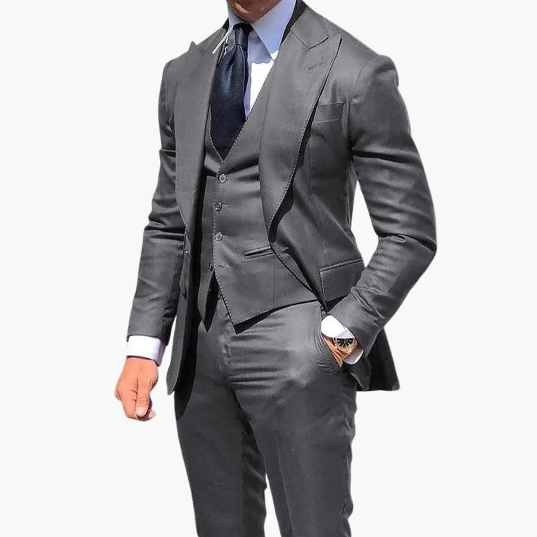Men's Three-Piece Suit with Vest, Jacket, and Pants