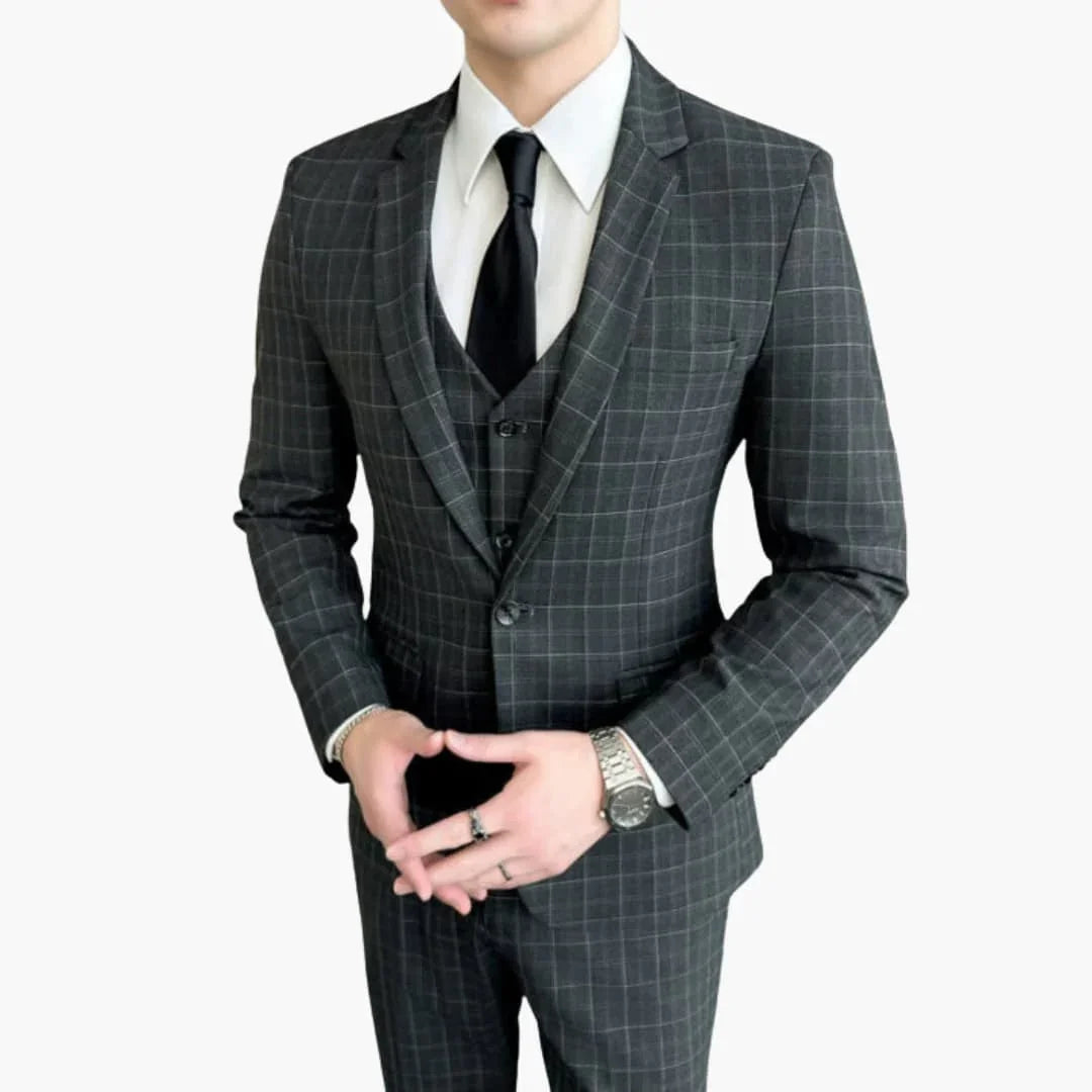 Bavane | Men's Three-Piece Suit with Checkered Pattern and Long Sleeves