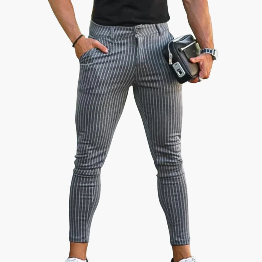 Men's Chino Pants with Stretch Waistband and Striped Summer Fabric