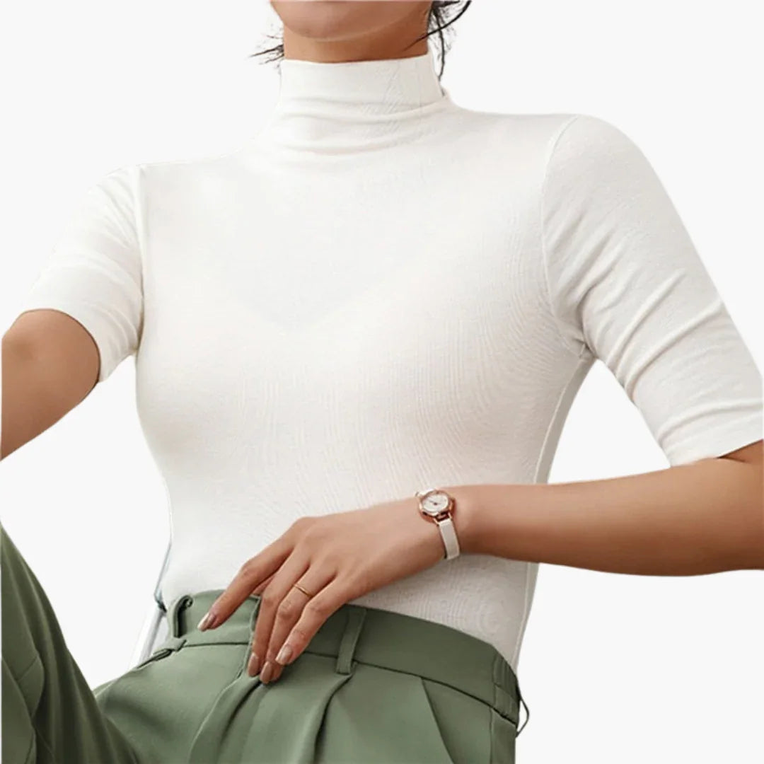 Women's Turtleneck Sweater with Half Sleeves and Seamless Design