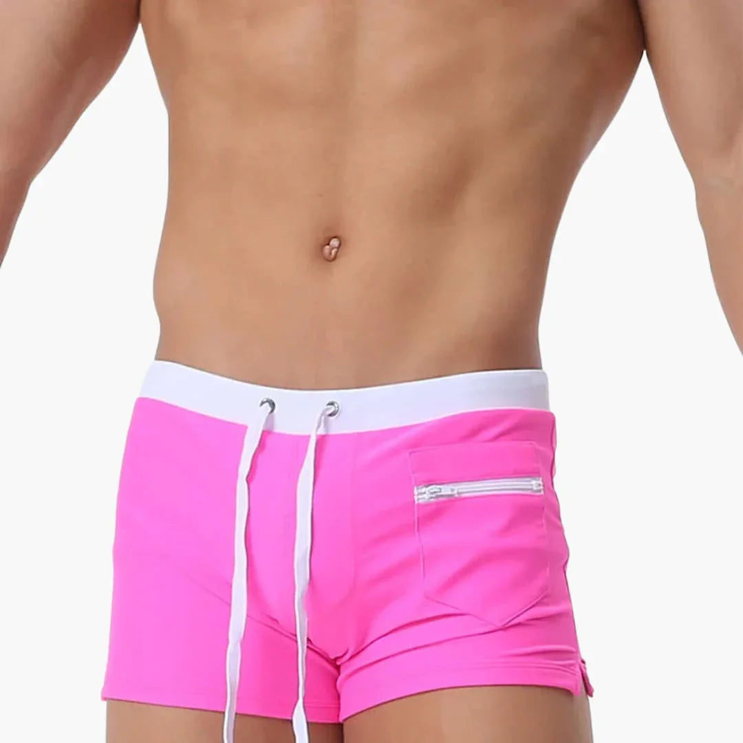 Men's Swim Shorts with Zipper Pockets and Drawstring Waist