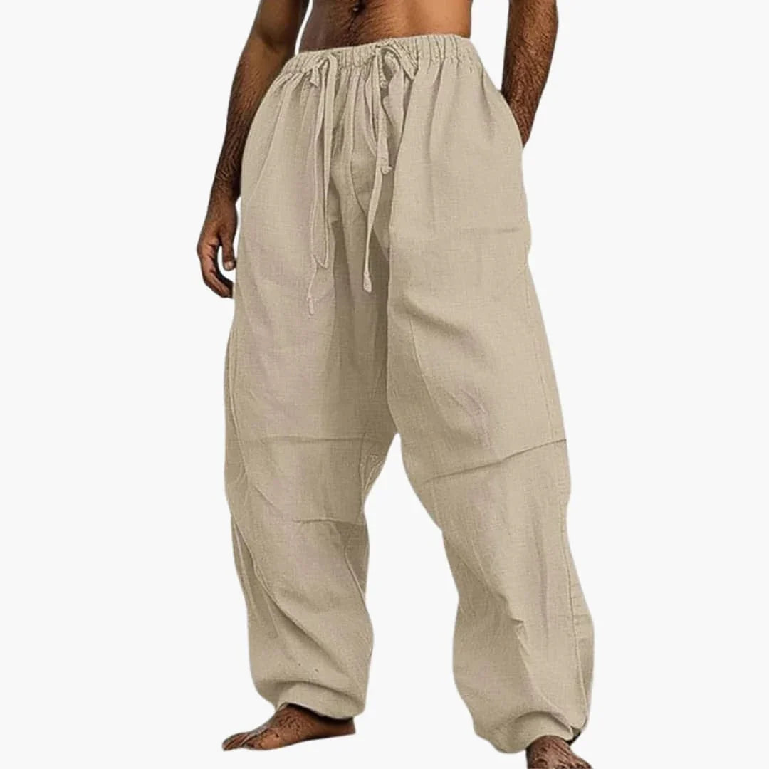 Men's Summer Pants with Wide Leg and Drawstring