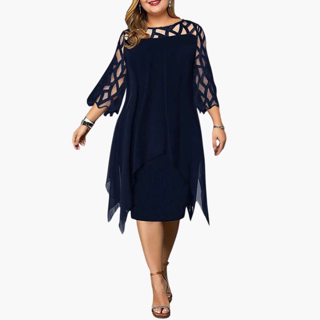 Light Women's Evening Dress - Midi Dress with Cut-Out Sleeves