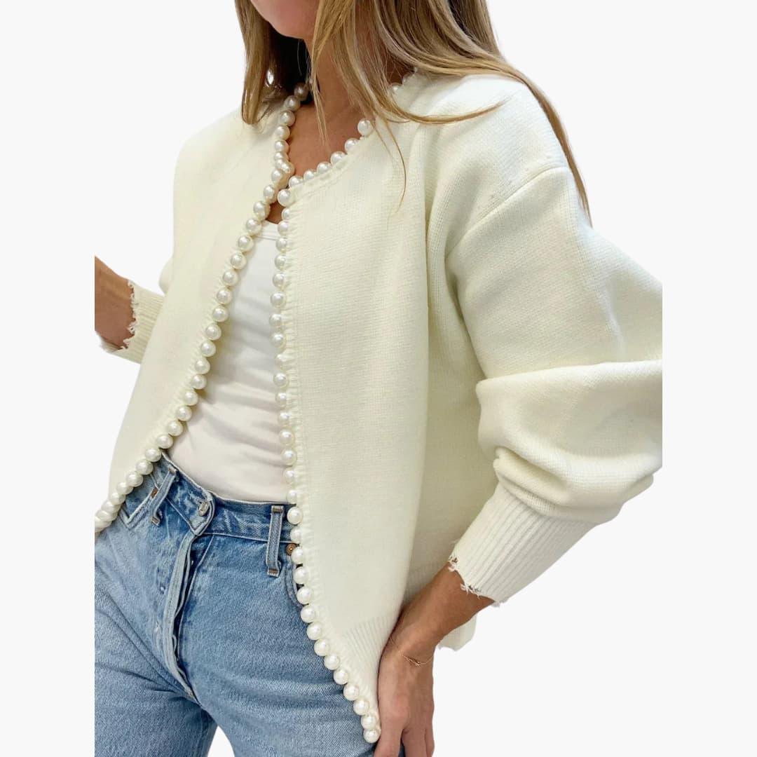 Womens Cardigan with Pearls  Oversized Knit Jacket for Women