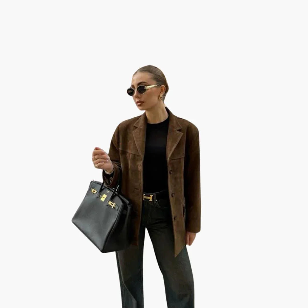 Trendy Women's Suede Jacket with Button Placket  Stylish & Comfortable