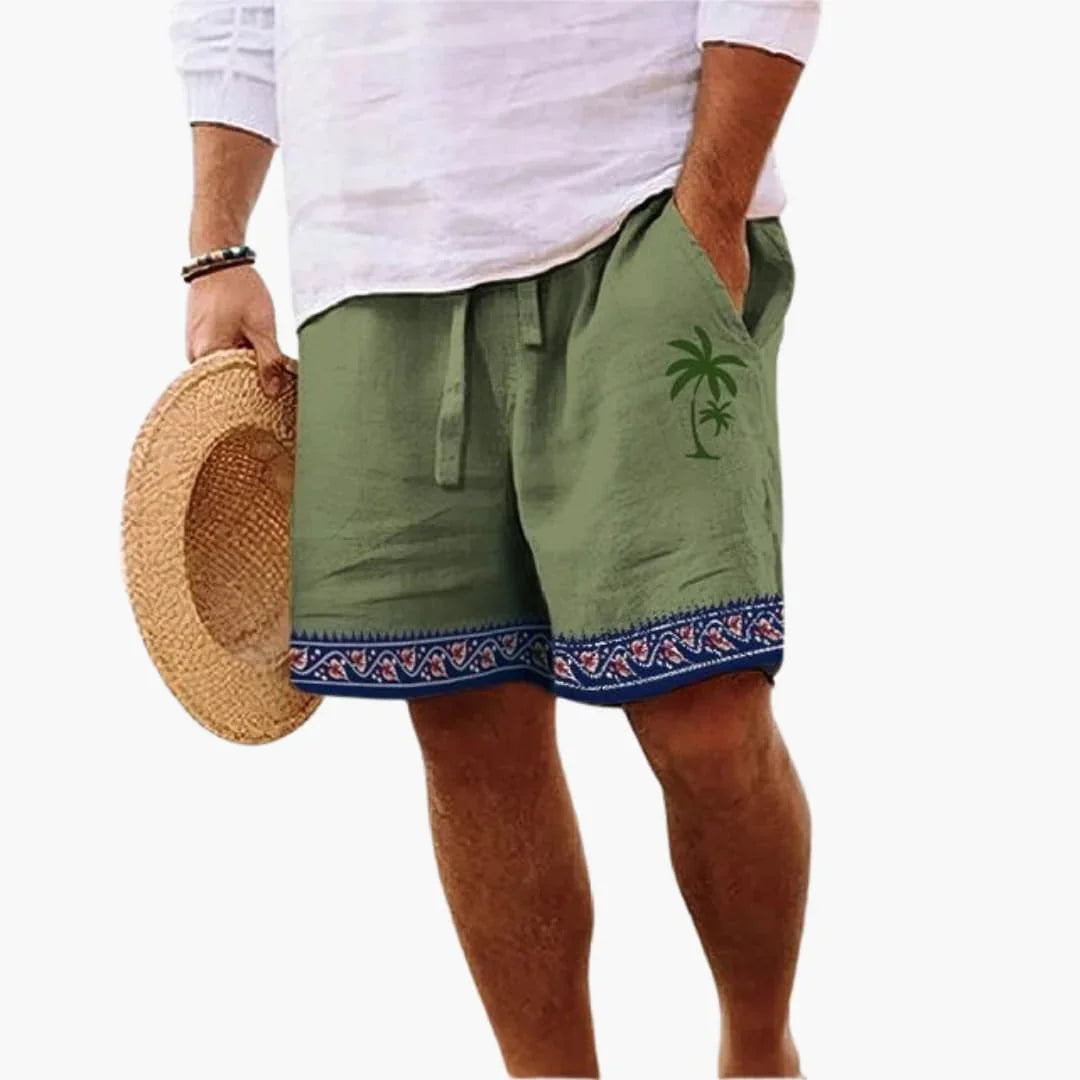 Men's Swim Shorts Summer with Drawstring and Palm Pattern