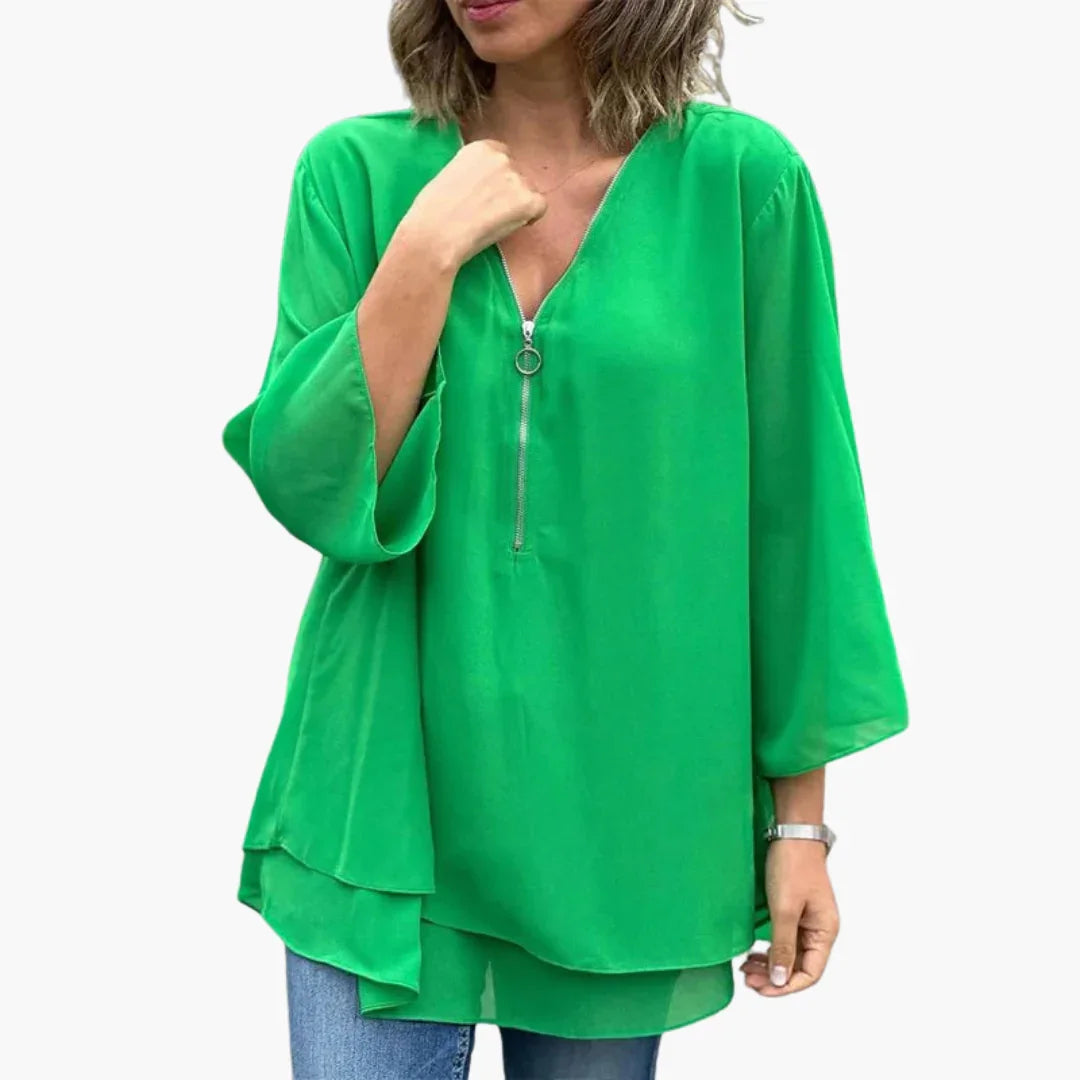 Half-Zip Long Sleeve Shirt - Women's V-Neck Casual Top