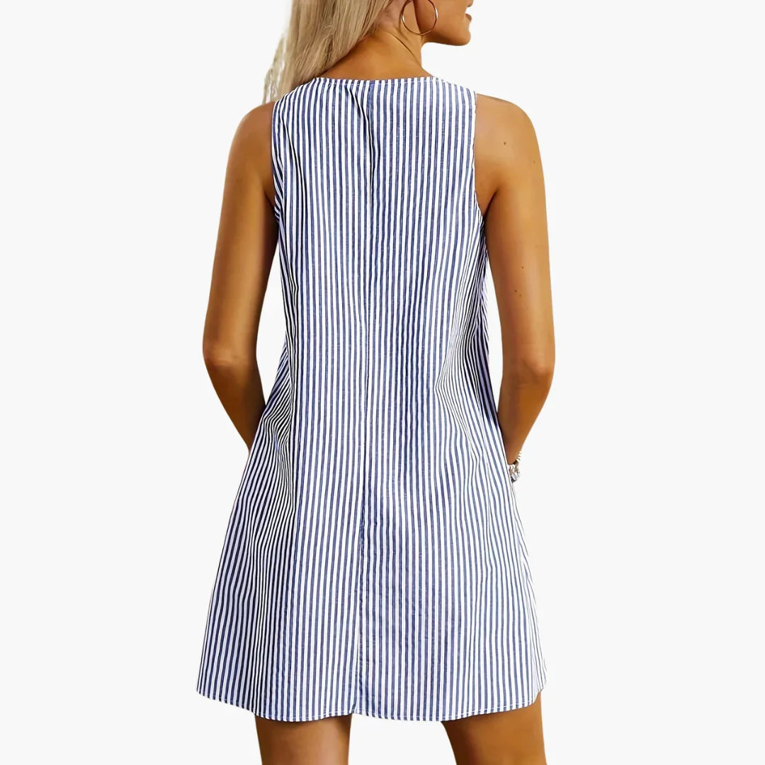 Striped Casual Dress for Women - Sleeveless, Mini with Pockets