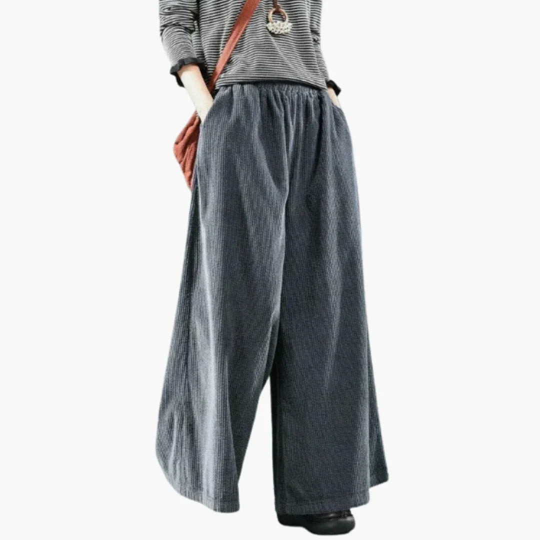 Women's Corduroy Pants with Button Closure and Straight Leg