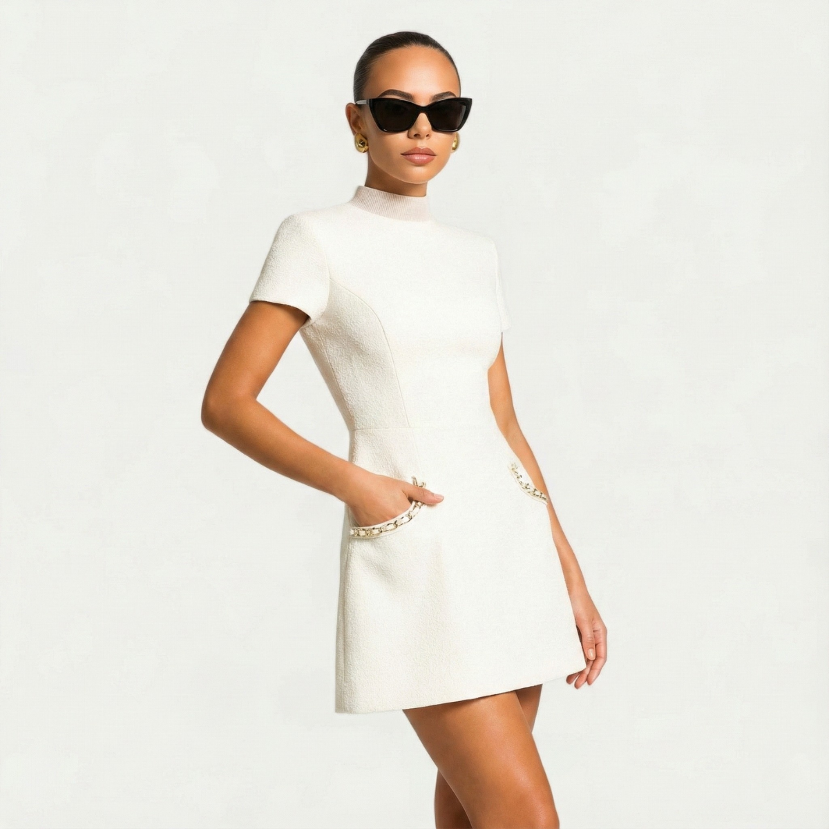 Women's Cocktail Mini Dress | Pearl Trim Pocket