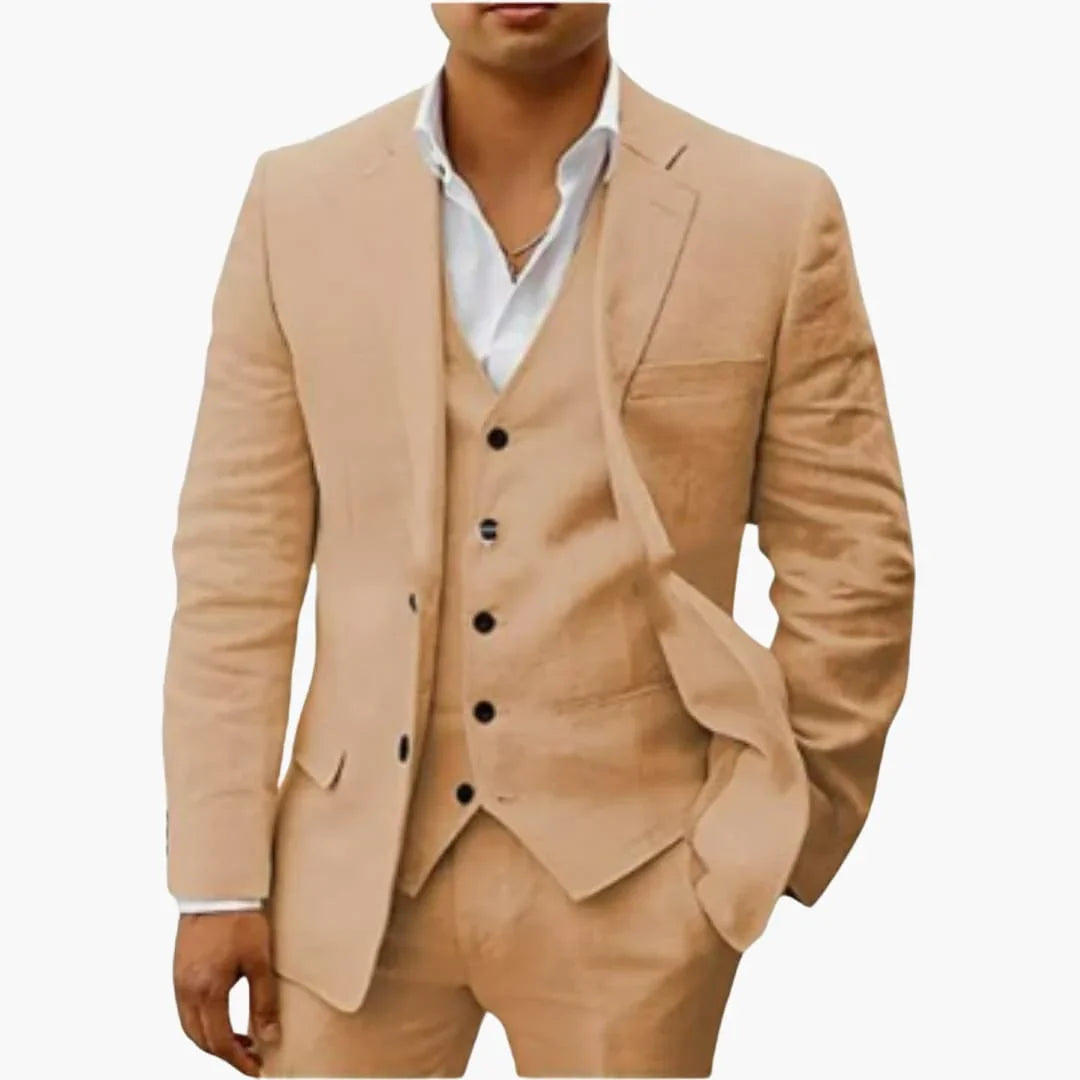 Men's Summer Suit Three-Piece with Vest, Jacket, and Pants