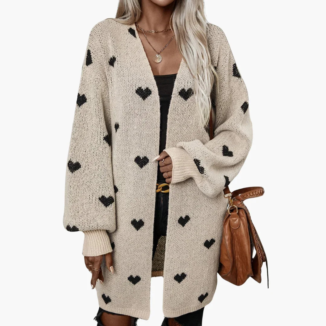 Women's Open Front Cardigan with Heart Pattern