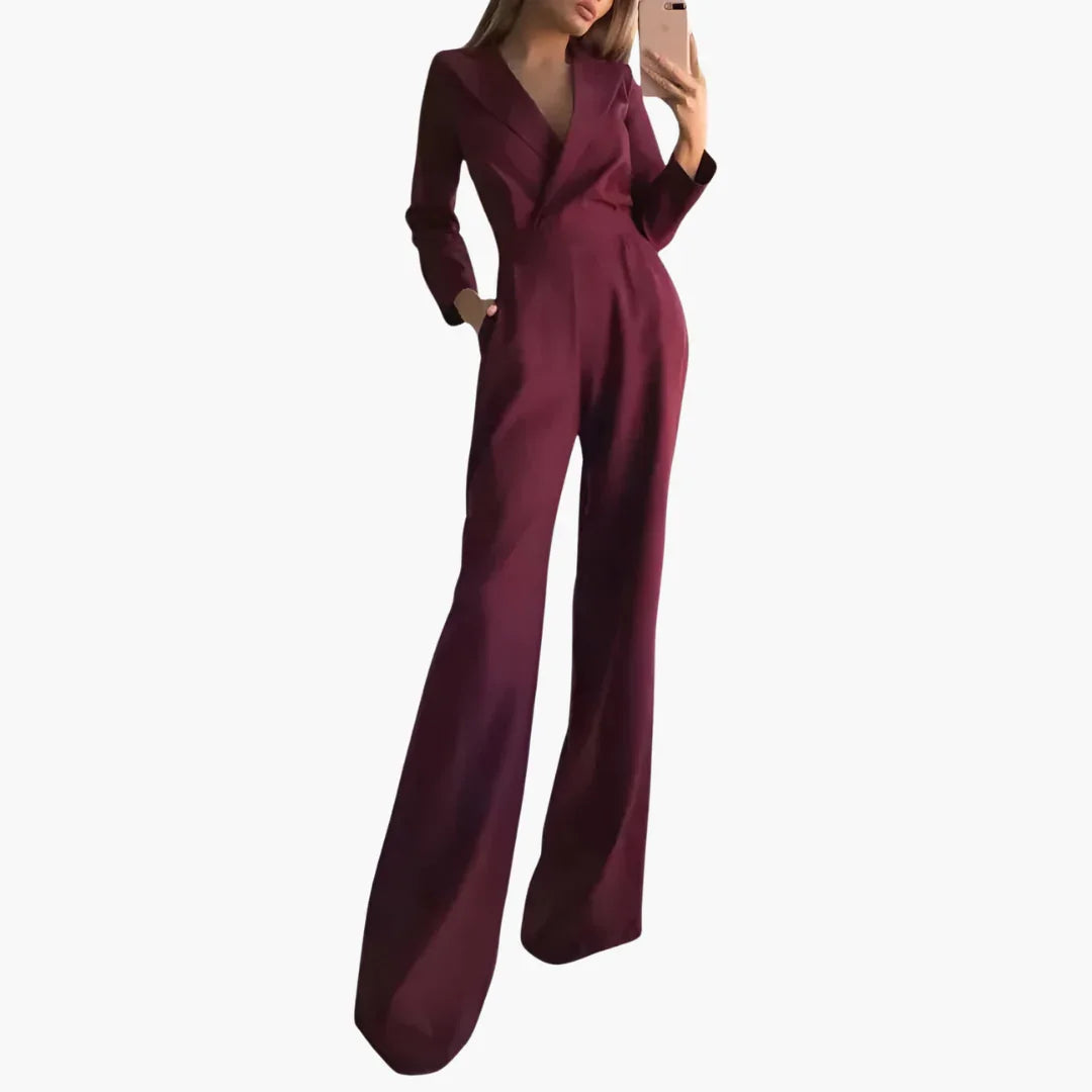Women's Jumpsuit with V-Neck and Wide Leg