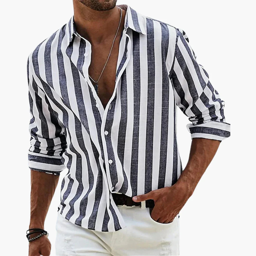Striped Summer Shirt for Men  Lightweight Casual Shirt with Button Placket