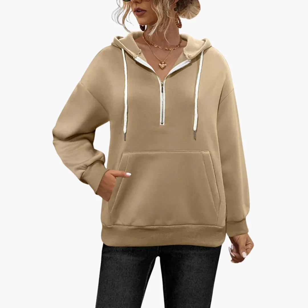 Women's Hoodie with Half Zipper and Kangaroo Pocket