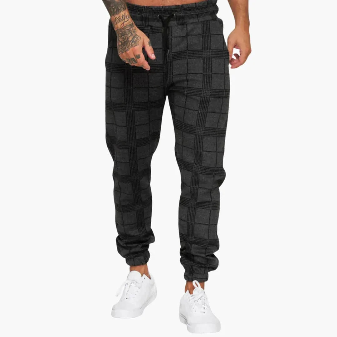 Bavane | Men's Jogging Pants with Checkered Pattern and Fleece Cuffs