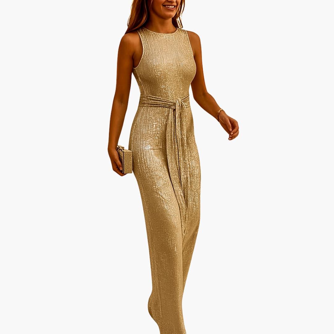 Sleeveless Full-Length Women's Jumpsuit with Waist Belt