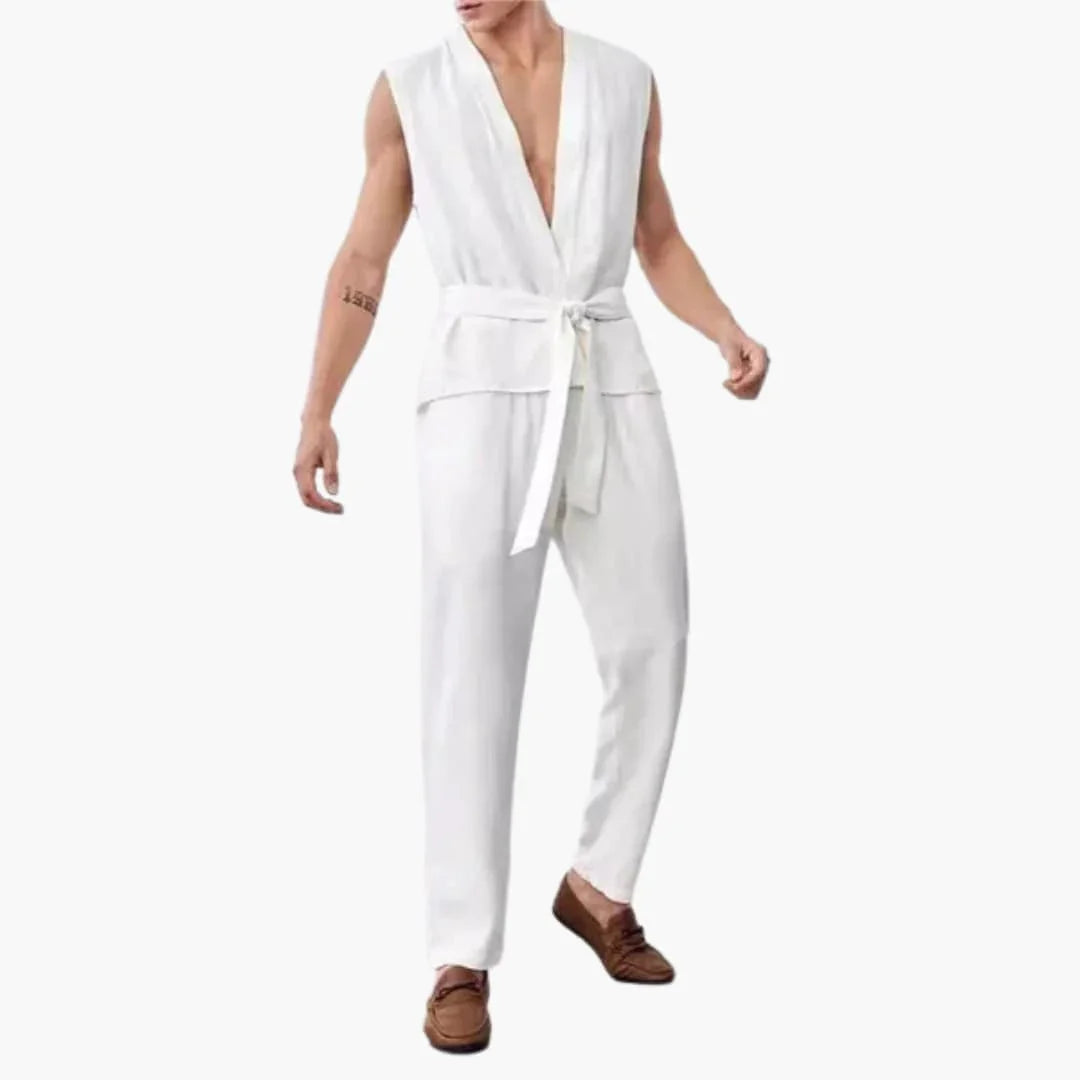 Men's Summer Set with Sleeveless Top and Belted Pants