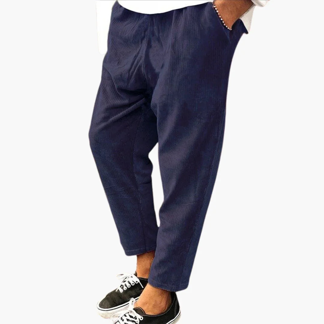 Men's Corduroy Pants with Stretch Waistband and Straight Leg