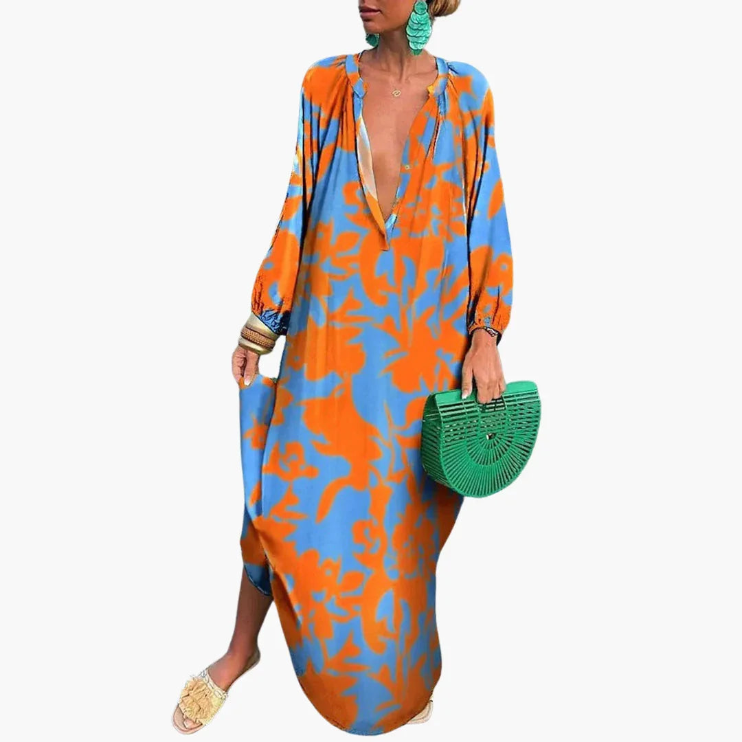 Boho Maxi Dress for Women  Green Floral Summer Dress