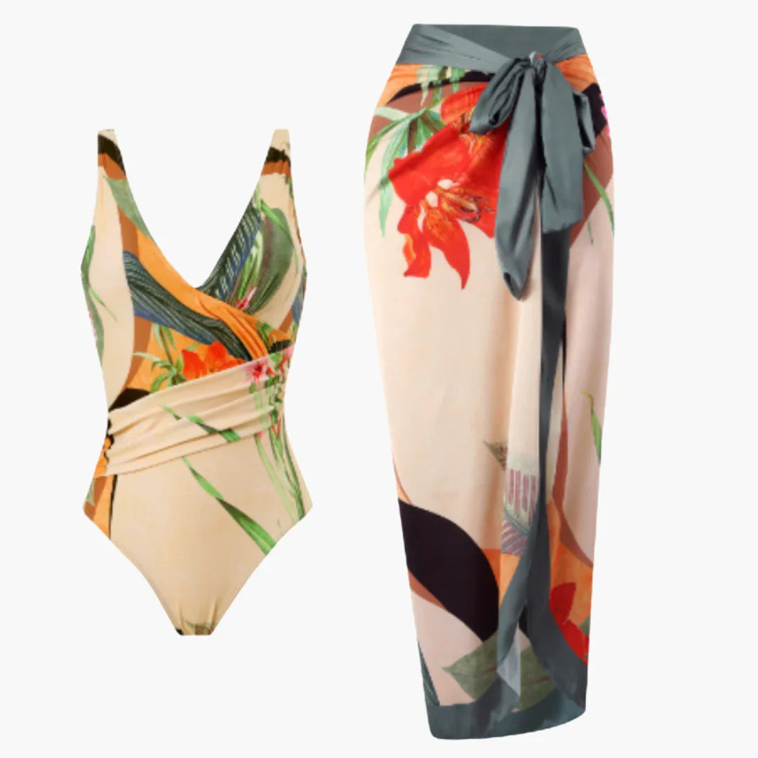 Swimsuit with Cover-Up - Women's One-Piece with Beach Skirt