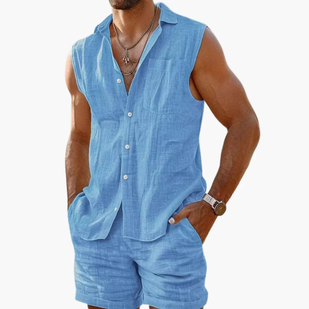 Men's Set with Sleeveless Shirt and Shorts for Summer