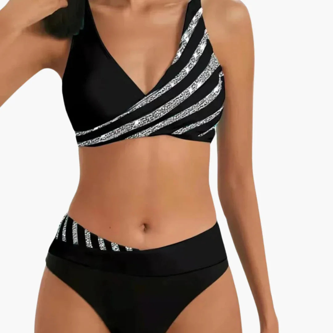 Glitter Stripe Bikini - with Women's High-Waist Cut