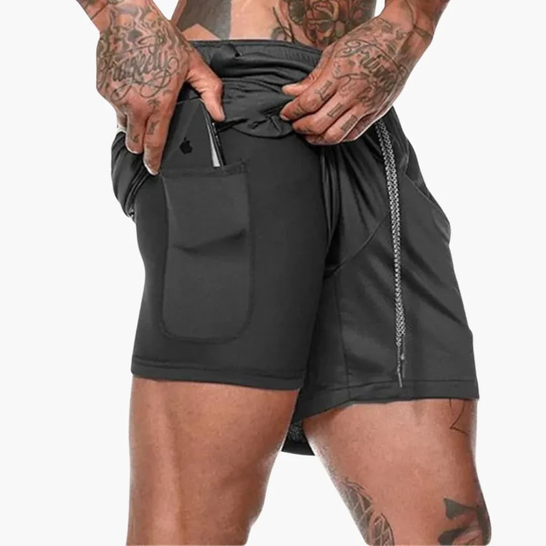 Men's Fitness Shorts with Inner Pocket and Compression Layer